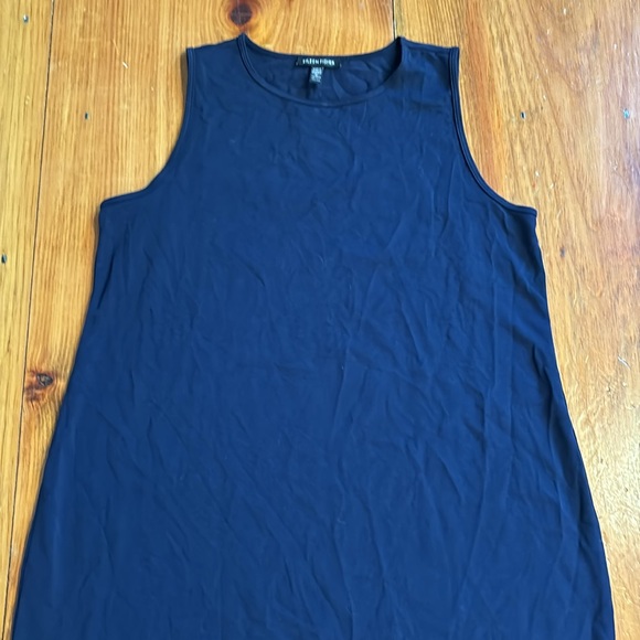 EILEEN FISHER Petite PM Navy Blue Shift Sleeveless Dress Tencel Stretch - Picture 2 of 4